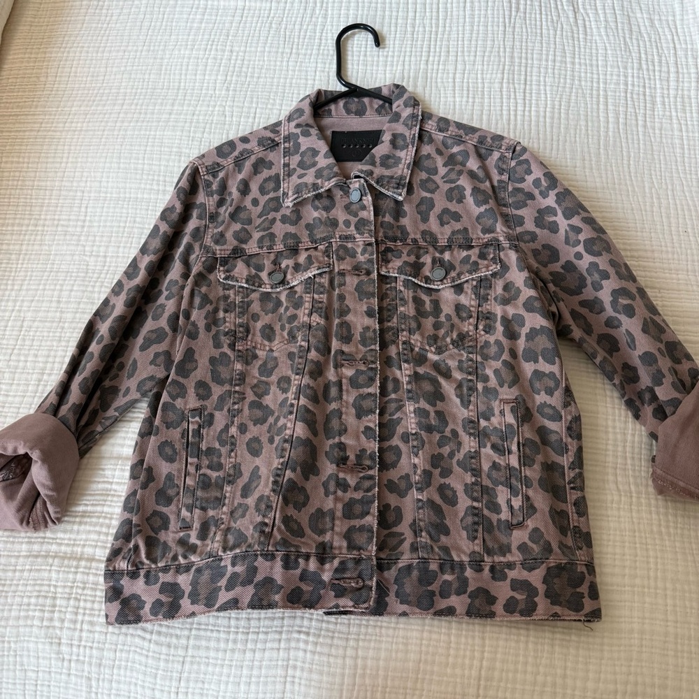 Blank NYC Pink and Black Leopard Jean Jacket